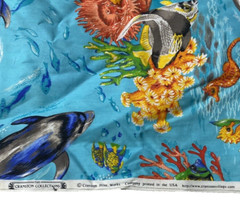 Fabric Blue Aqua Fish Dolphin Tropical Rainbow Fish Cranston Collection READ
