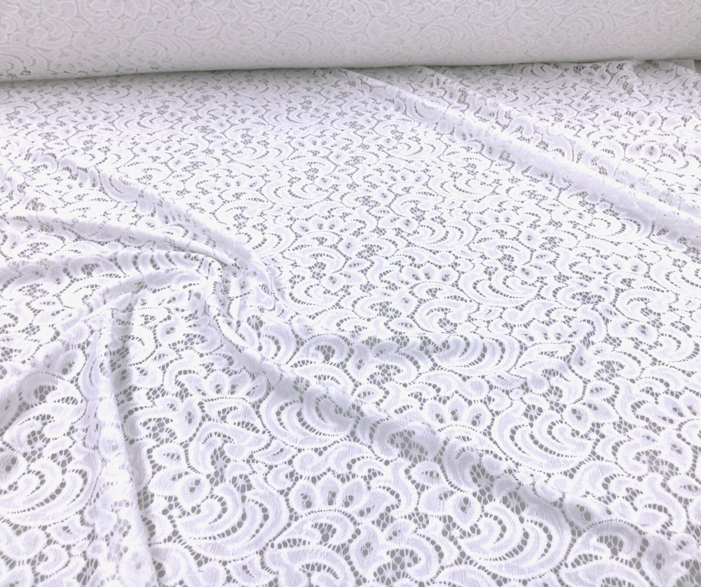 Embroidered Stretch Lace Apparel Fabric Sheer Ivory Damask PP33