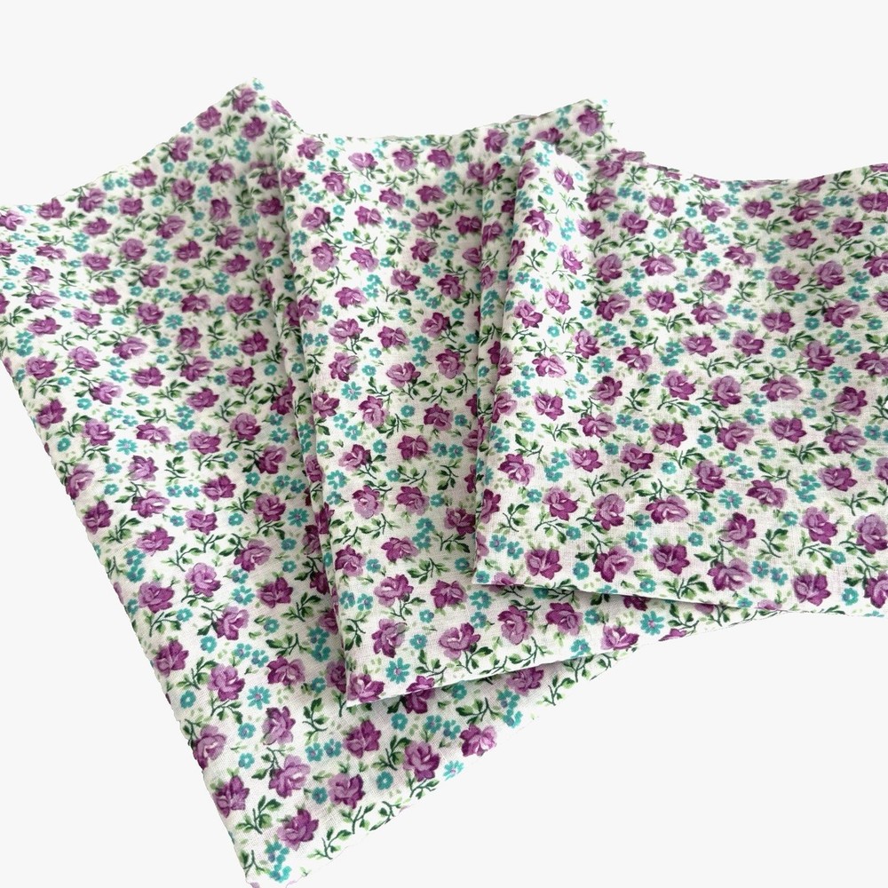 Vtg Calico Scrap Pack Floral Purple Aqua Lavender Lightweight Cotton Blend Quilt
