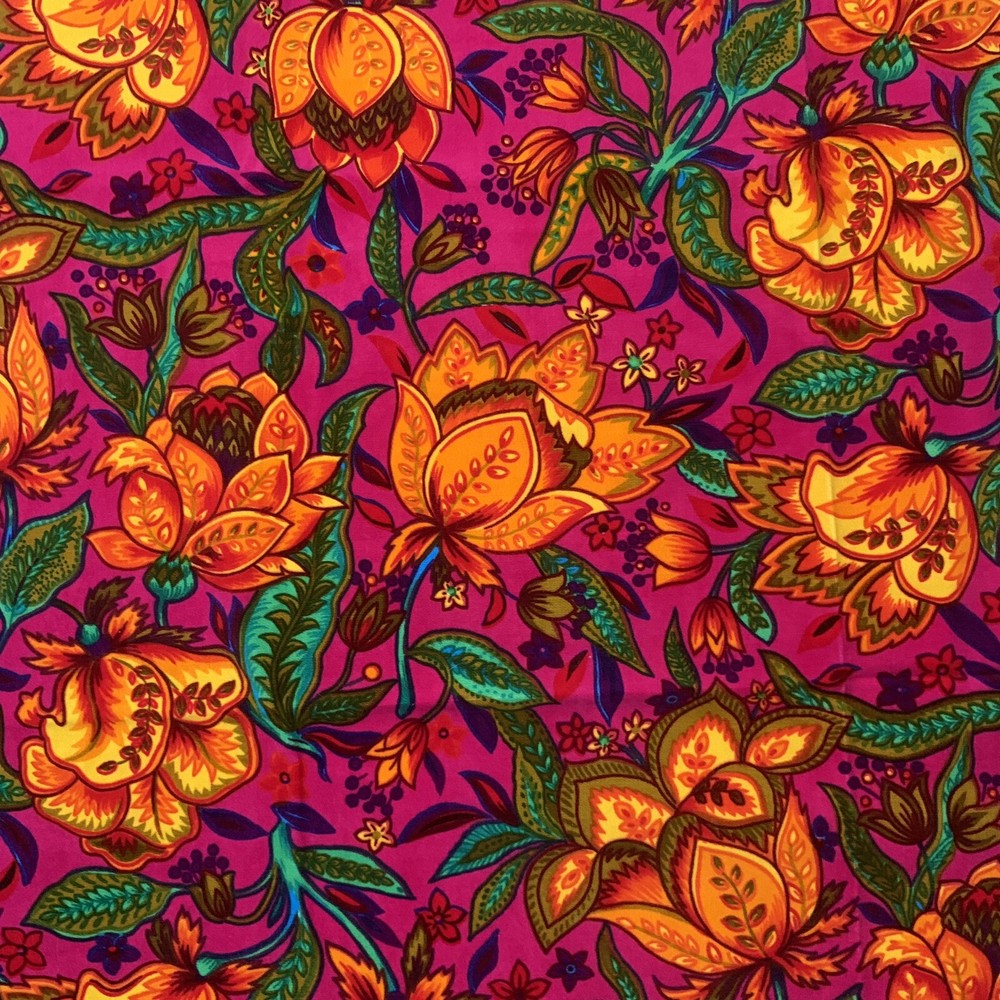 Stunning Vintage 60s 70s Neon Gothic Floral Velveteen Fabric 36×35.5”