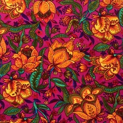 Stunning Vintage 60s 70s Neon Gothic Floral Velveteen Fabric 36×35.5”