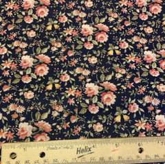 Vintage Fabri-Quilt FQ ” The MVP Collection” Dark Navy Pink Floral Print OOP