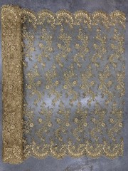 Melody GOLD Polyester Floral Embroidery with Sequins on Mesh Lace Fabric by the