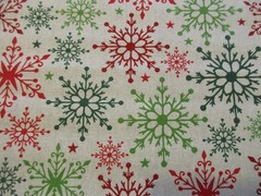 1 Fat Quarter New Cotton Fabric Christmas Red & Green Snowflakes on White