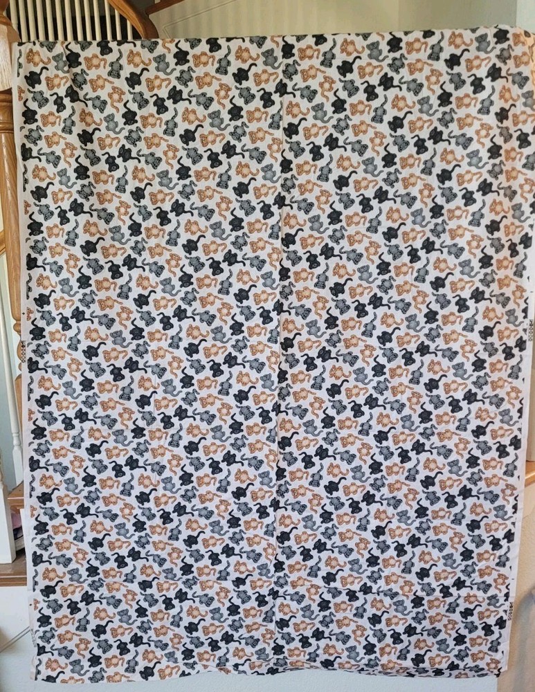 Cat Print Fabric 45″ x 108″ Cotton Blend Novelty Cats Gray Black Orange 3.75 Yds