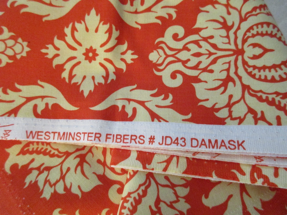 Joel Dewberry Aviary 2 Orange & Yellow Damask Cotton Fabric 2.1 Yards