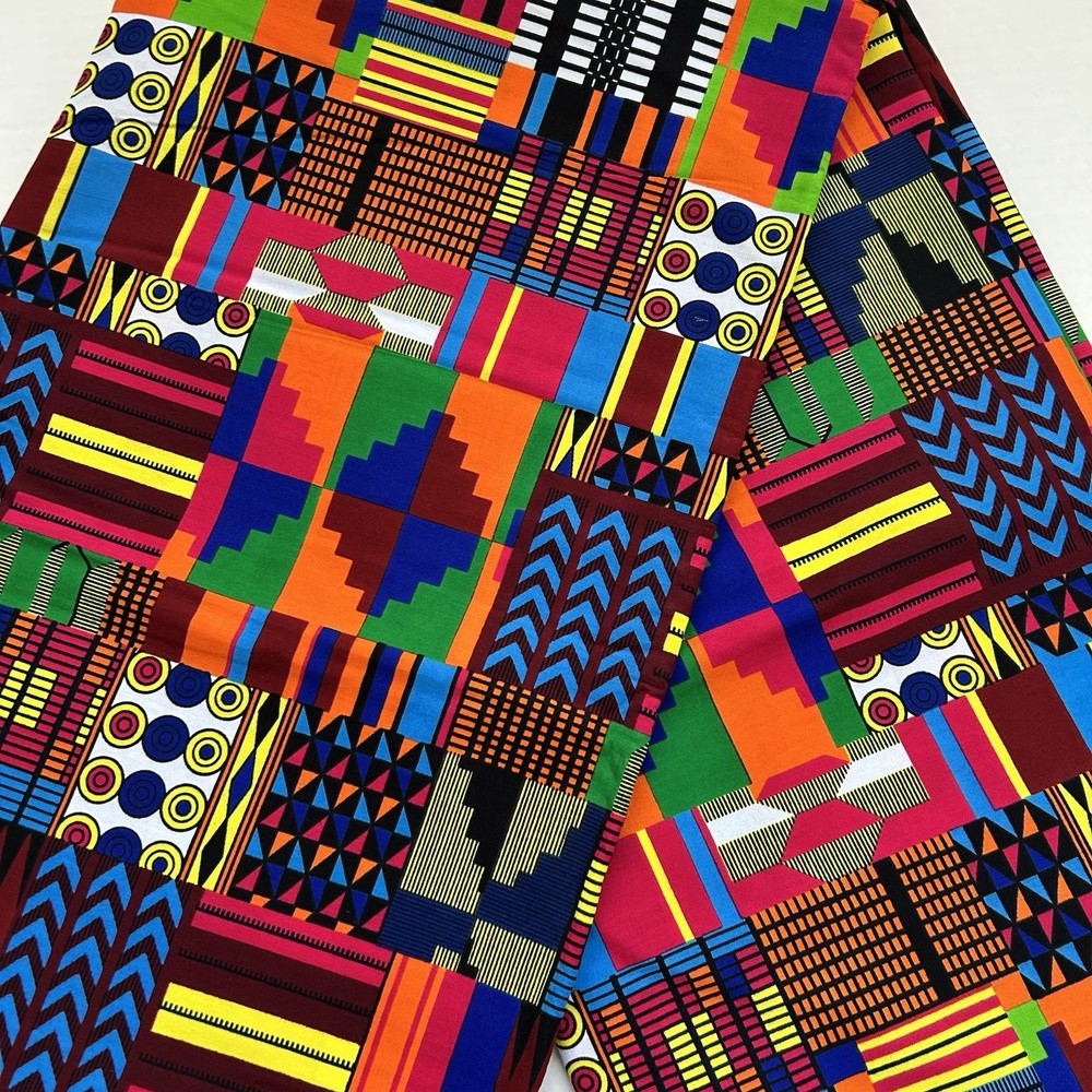African fabric, Kente print multicolor tribal print fabric, dressmaking fabric