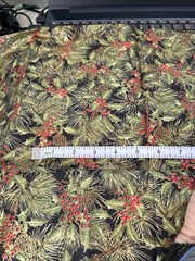 Red Rooster Cottin Quilting Fabric Red Green Gold Holly Berry Pine Cone 1.3 Yd