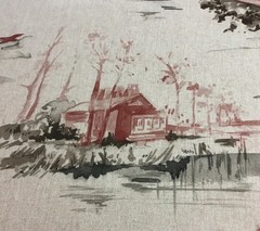 4 Yard Cut of Lakeside Print in Neutral and Deep Red Home Decor Fabric