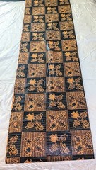 Fabric African Tribal Black Orange Folk Art Figures Squares 4.9 Yards Material