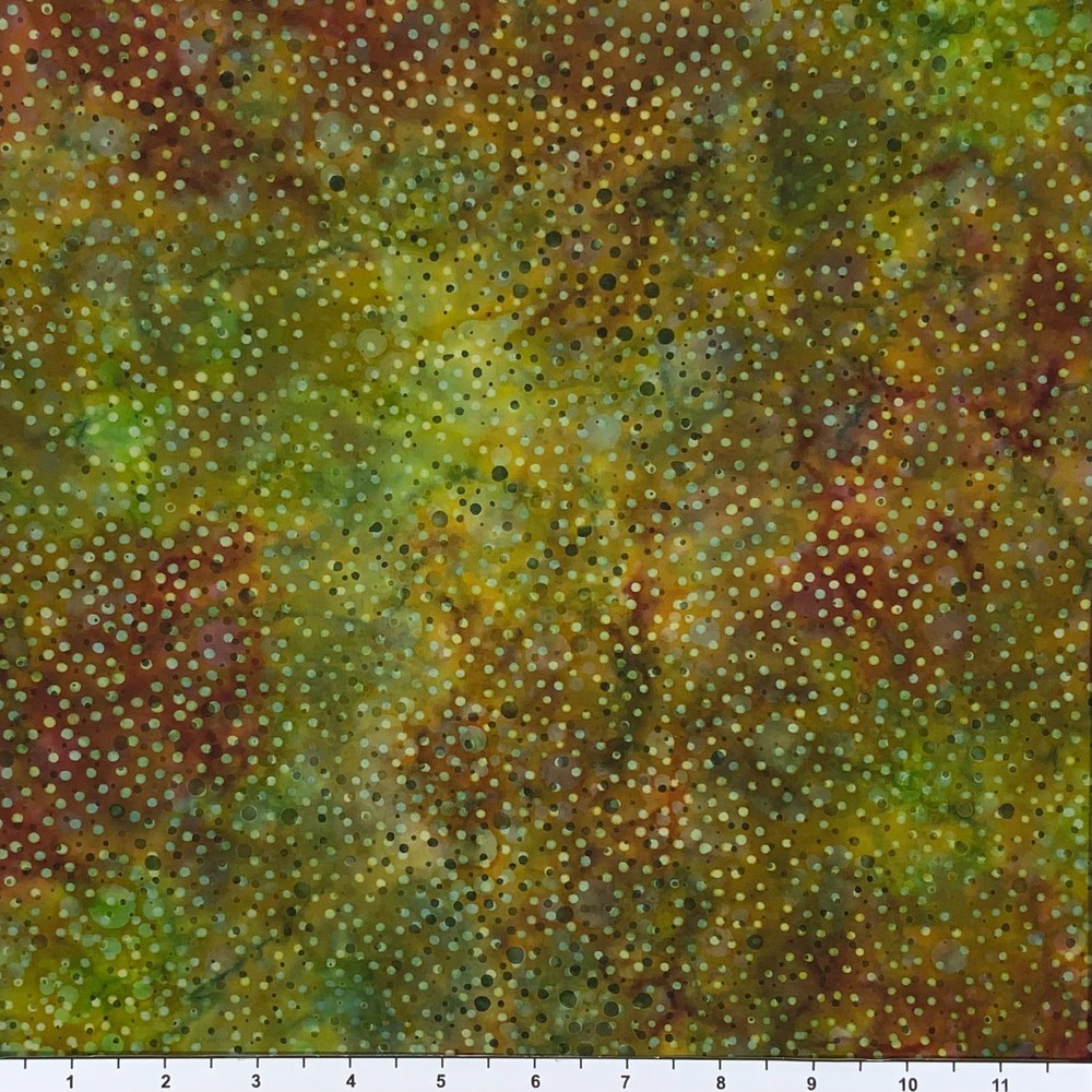1 Yard Cut Lunn Double Dots Batik 100% Cotton 025 Mustard Green Yellow Red Black