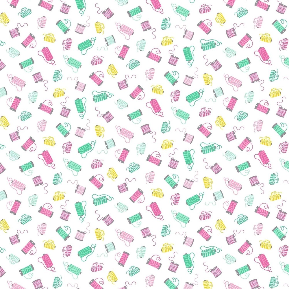 Michael Miller Fabrics~ Colorful Threads~White~ Sew Fun!~CX10709~ Sewing Spools