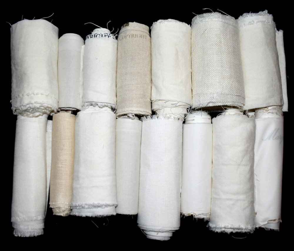 2 Lbs 2.2oz Linen & Cotton Fabric Remnant Strips ** White—Cream—Natural ** 3-5″w