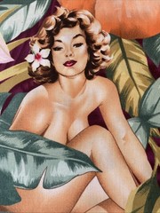 Alexander Henry Fabric Yd Mirage Sexy Pinup Island Girls Hibiscus Palm Leaves P