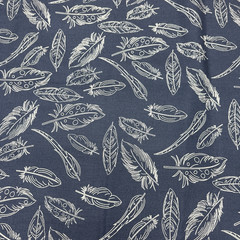 Panache White Feathers Navy Blue Cotton Canvas Fabric BTY #41