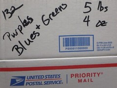 5 lb 4 oz Box of Assorted Fabric Scraps – Purples, Blues, Greens FSBTB132