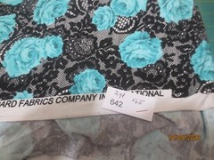 2yds x 62″ Vintage Teal Blue Roses on Black Lace Polyester Standard Fabrics Co.