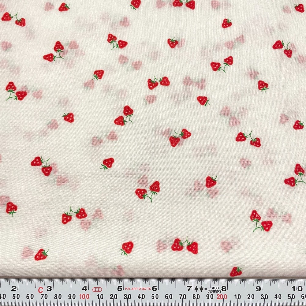 Vintage Cranston Flocked Strawberries White Cotton Blend Fabric by the HALF YARD