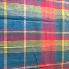 Homespun Style Plaid Fabric Blue Red Yellow Check Cotton 19″ x 46″ craft quilt