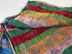 6yds Japanese Temple Courtyard Blue Silk Brocade Fabric Cherry Blossom Vtg READ!