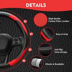 Hiseanllo 6PCS Red Car Accessories Set, Carbon Fiber Microfiber Leather Steer…