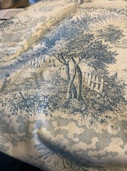 Woven In Time Toile Bark Cloth Fabric Teal Blue County Side 45’x116’ 3+ Yards