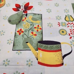 Vintage Kitchen Cotton Fabric Watering Can Floral Print 1 Yard x 66 Inches