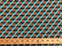 Rib Knit Fabric Teal Rust Geometric 3D Cube 4 Way Stretch 60″W Yard-RBPR053