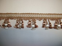 Designer Trim Taupe White Tassels 2.50″ Drop Drapery Upholstery