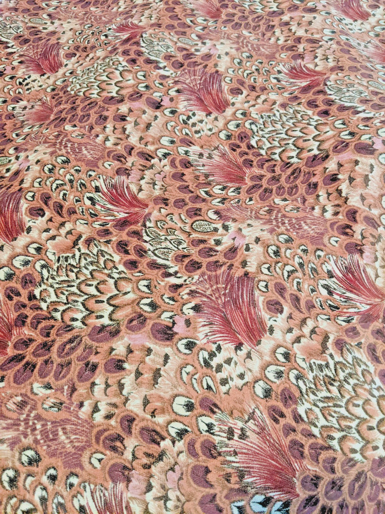 VINTAGE Peacock Feathers Upholstery Fabric VELVETEEN? UNSURE 1980’s 36″ X 58″