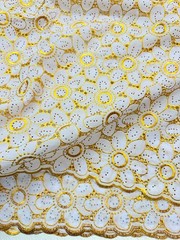 White Gold Voile Lace| Gold Floral Lace Embroidery| Sold by 5 Yards.