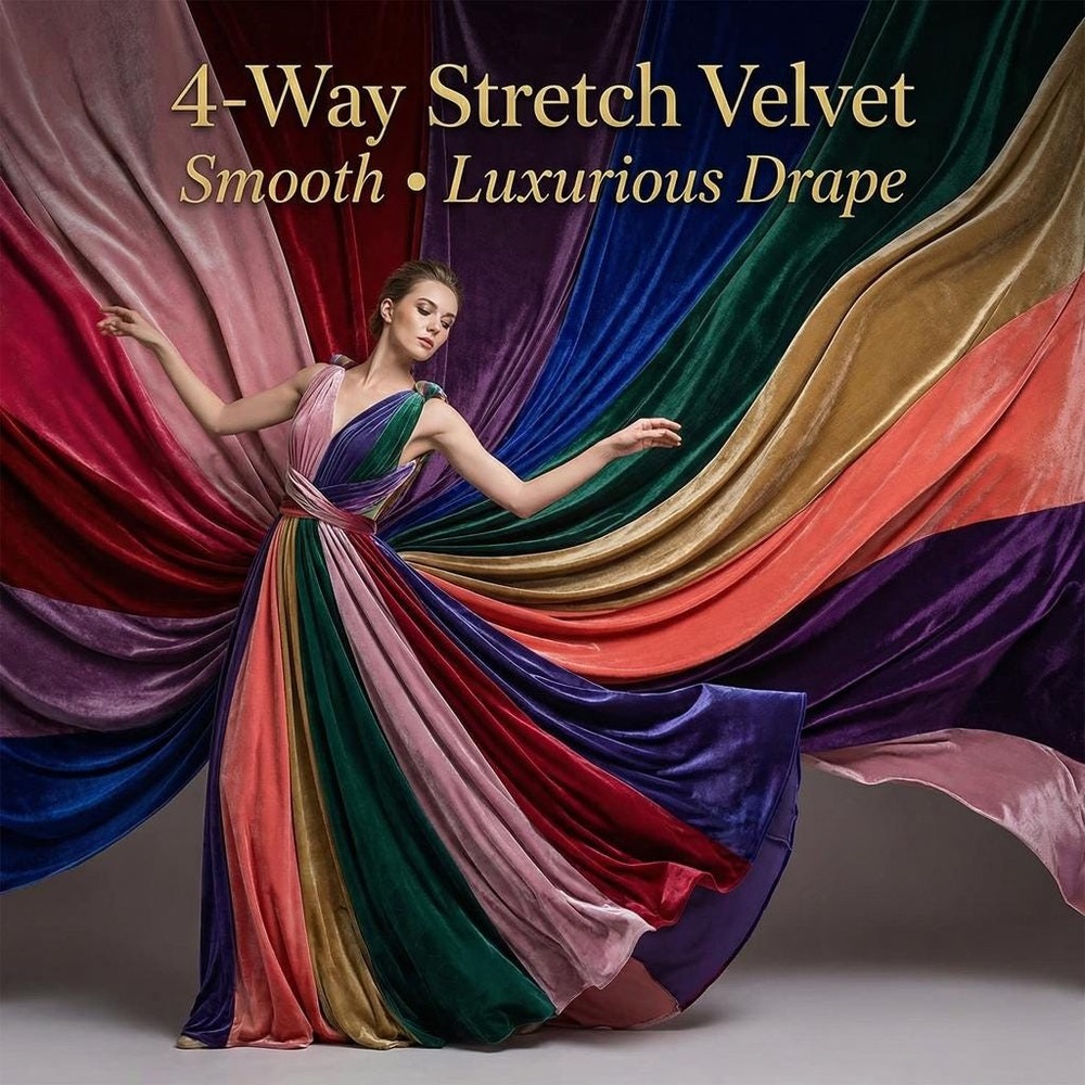 Stretch Velvet Fabric 4 Way Spandex Polyester 60 Inch Wide Soft Luxury