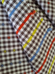 BROWN GINGHAM FABRIC EMBROIDERED X’s 2.5yd x46″ READ