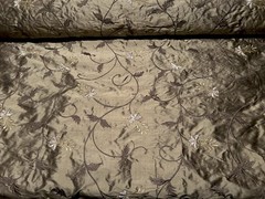 Antique Brass velvety Embroidery Dupioni Shantung 100% Silk, 54″ W (EB-858)