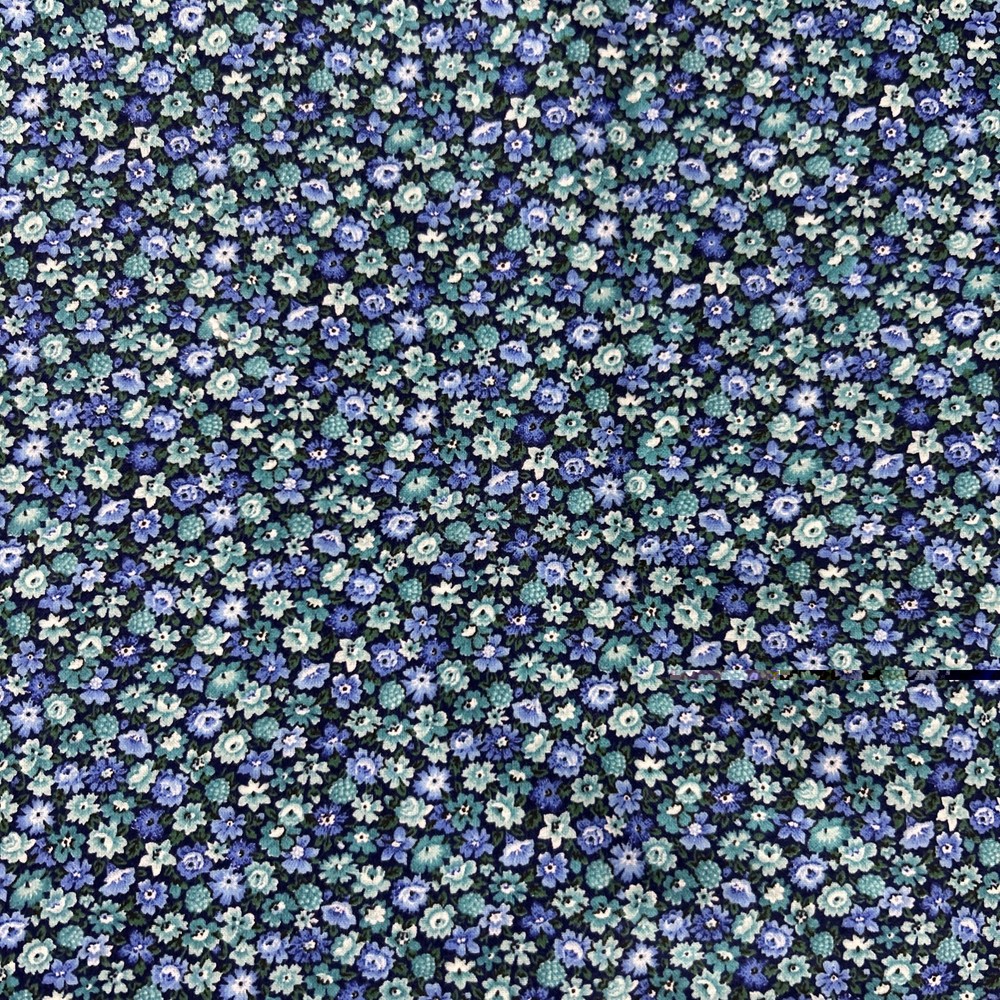 Fabric Composed Of Tiny Blue Teal & White Blossom On Dark Navy 36” X 42”