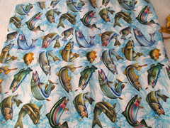 1 Fat Quarter New Cotton Fabric Large Colorful Fish Trout Bass Catfish