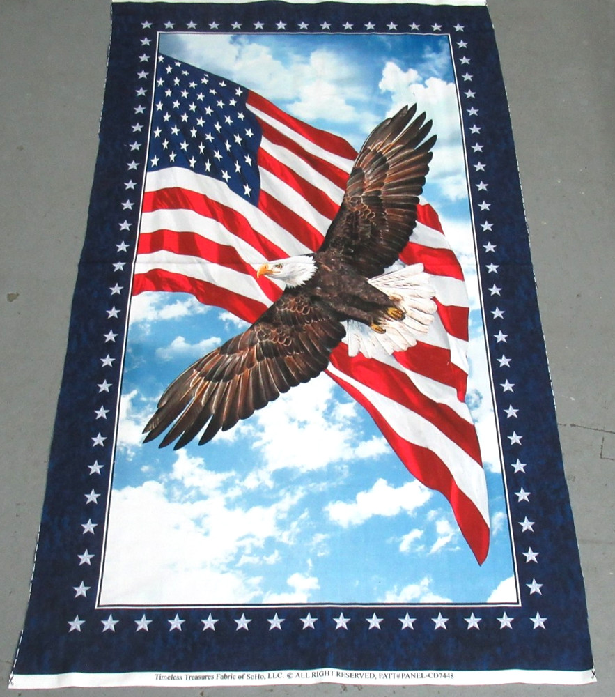 Timeless Treasures quilt-craft fabric PATRIOTIC EAGLE PANEL 2/3 yd (cd-7448) USA