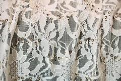 EMBROIDERED FLORAL LACE FABRIC WITH BEAD SPARKLE SOFT WHITE 56″ WIDE BY THE YARD