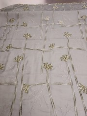 Embroidered Chiffon Fabric With Silver Mettalic Thread