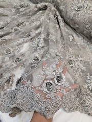 Silver Beaded Lace Fabric By The Yard 3d Floral Flowers Embroidery Prom Dress