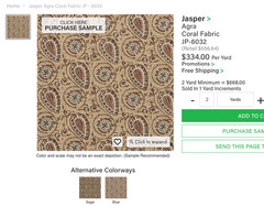 Jasper AGRA — CORAL 100% Hemp Linen Print Fabric 26.5″x13″ +40″x7″ LARGE REMNANT