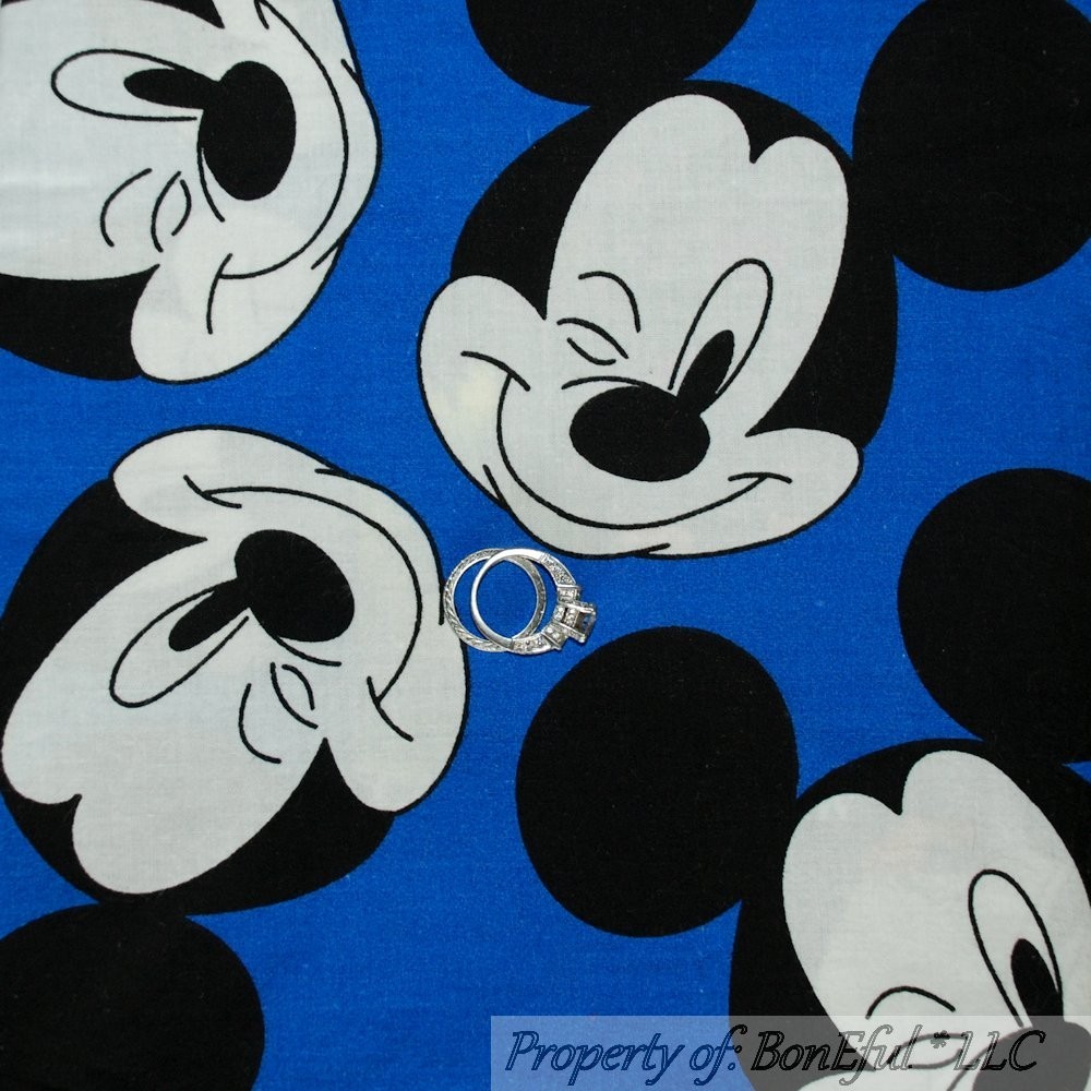 BonEful Fabric FQ Cotton Quilt VTG DISNEY Mickey Mouse Boy Blue Black White Head