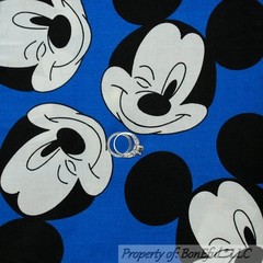 BonEful Fabric FQ Cotton Quilt VTG DISNEY Mickey Mouse Boy Blue Black White Head