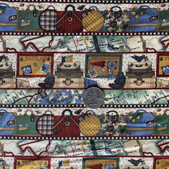 Vintage Travel Themed Fabric By Debbie Mumm For SSI Luggage Maps Blue Cream BTY