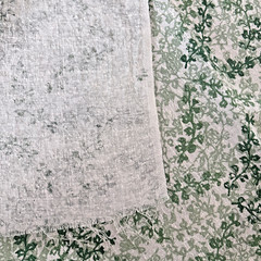 Green Leaf & Vine NEW Remnant 45w” X 3yds Cotton Blend Linen-Look No Flaws