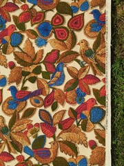 Vtg Mid Century Upholstery Fabric JCPenney Bird Floral Blue Batik Twill BTY NEW