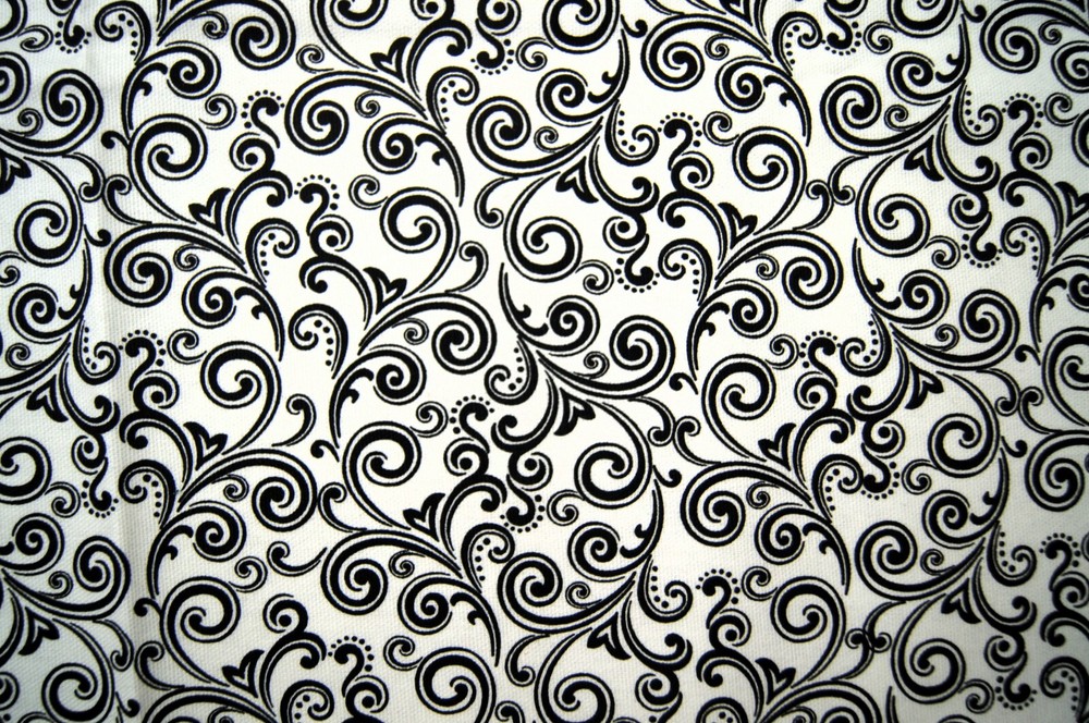 3/4 Yard Black White Vines Canvas Fabric 34″ X 56″
