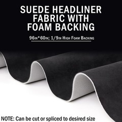 Black Suede Headliner Fabric 96″ x 60″ Foam Backing for Auto Roof, Car, SUV, RV