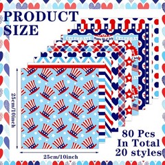 Hahafelt 80 Pcs 10”x10” Patriotic Quilting Fabric Square Red Blue White Fab…