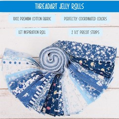 Threadart Blue Prints Jelly Roll 40 Precut 2.5″ Cotton Strips